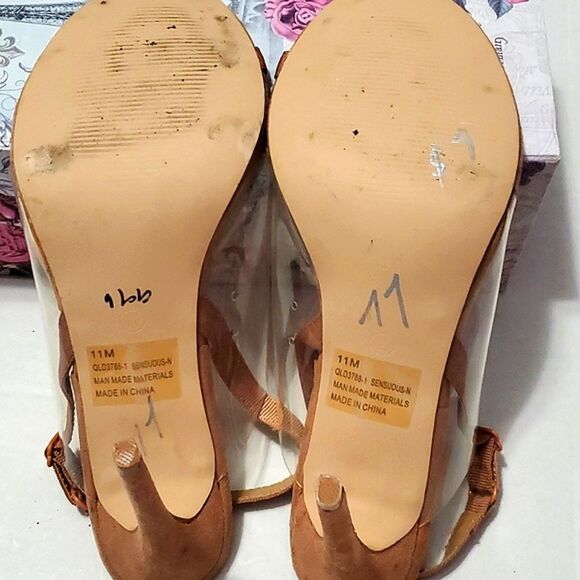 Fashion Nova Nude Toe Strap Clear Slingback Stiletto Heels - Picture 10 of 12